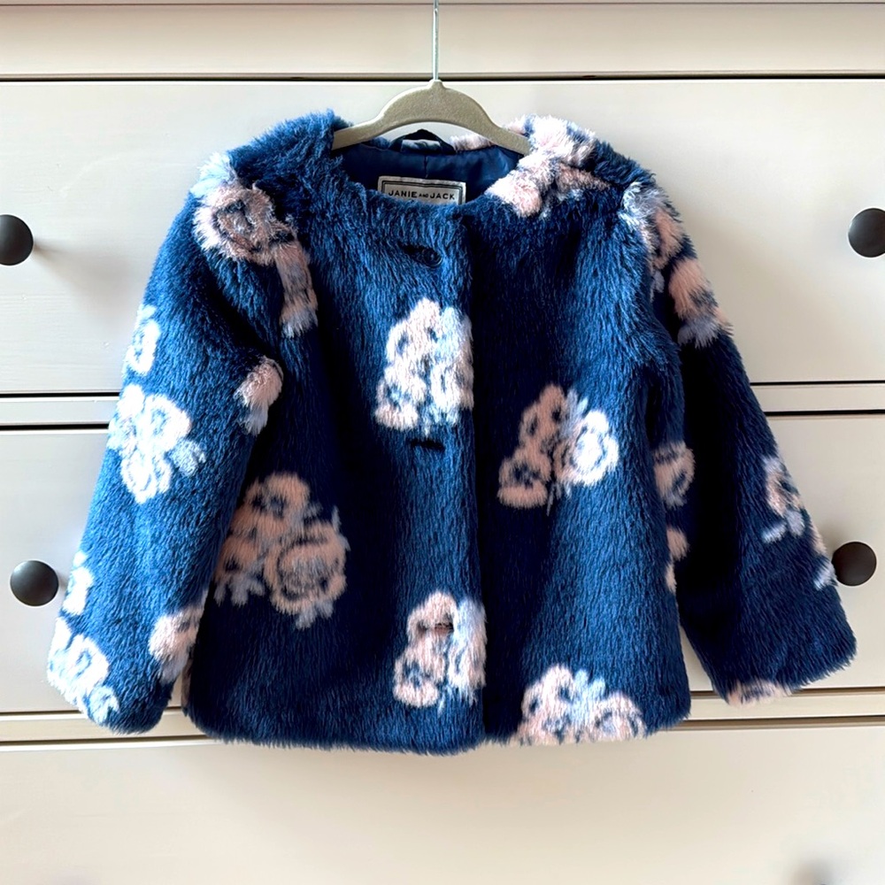 Janie and Jack floral faux fur jacket